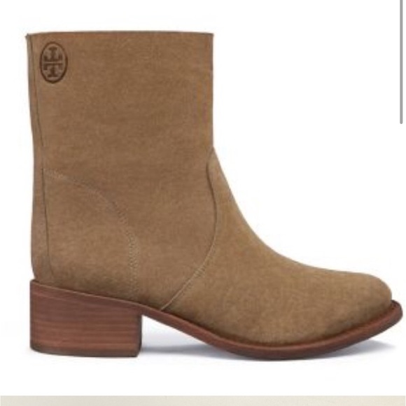 Tory Burch Sienna River Rock Embossed Logo Suede Leather  ankle Boots - Picture 6 of 6